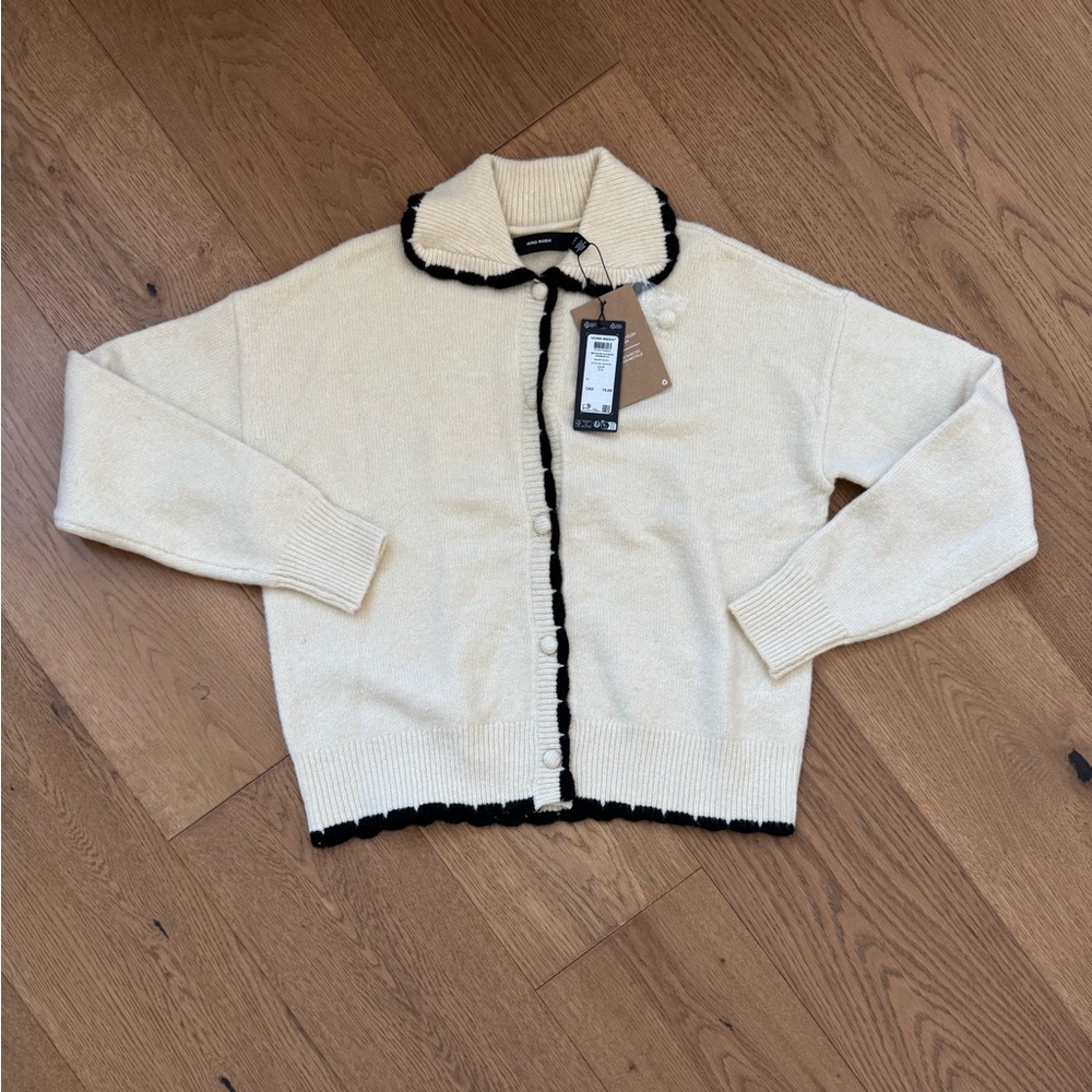 Vero Moda LouLou Cardigan With Contrast Detail - Cream & Black - Size S - NWT - Picture 2 of 12